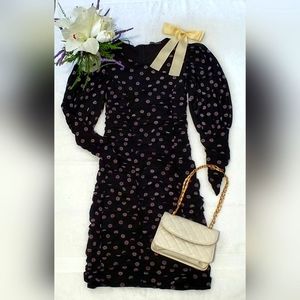 Ruched Bodycon Floral Print Black Dress